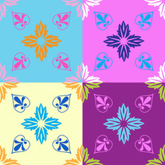 Seamless floral pattern in four different vibrant colors