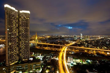 Night bird's eye view Bangkok