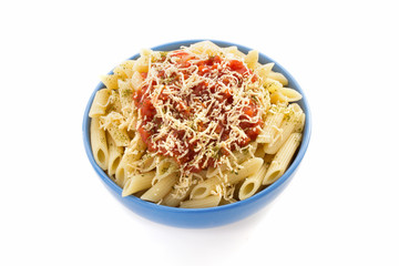 pasta Penne in plate on white background
