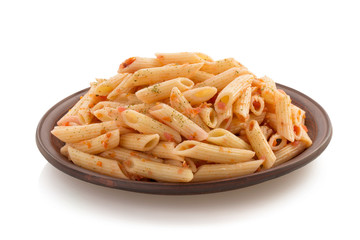 pasta Penne in plate on white background