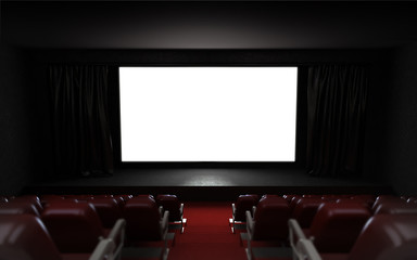 empty cinema auditorium with blank screen frame
