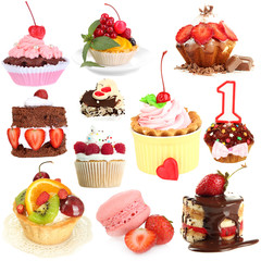 Sweet desserts isolated on white