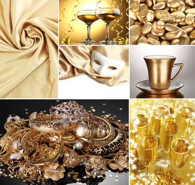 Collage of photos in gold colors