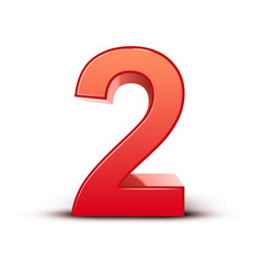 3d shiny red number 2