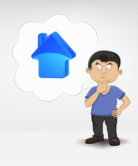 standing young boy thinking about new house vector