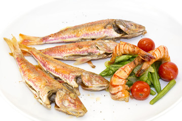 grilled fish with shrimp salad