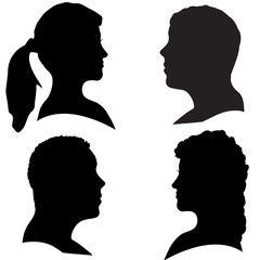 Vector silhouettes of different faces.
