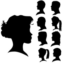 Vector silhouettes of different faces.