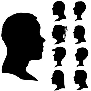 Vector silhouettes of different faces.