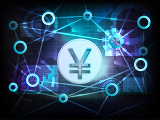 golden Yen coin in business world transfer network vector