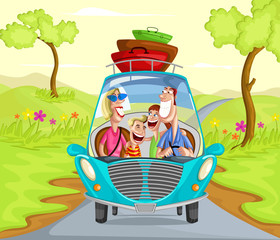 Obraz na płótnie Canvas Happy family travelling in car