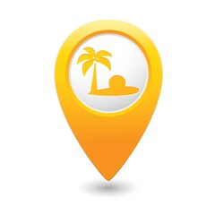 Map pointer with tropical beach icon