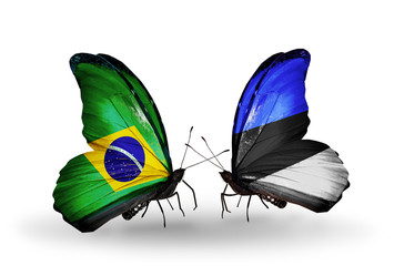 Two butterflies with flags Brazil and Estonia