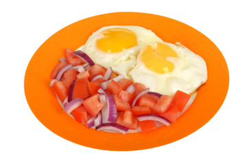 Fried Eggs with Tomato Salad