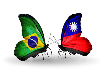Two butterflies with flags Brazil and Taiwan
