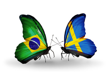 Two butterflies with flags  Brazil and Sweden