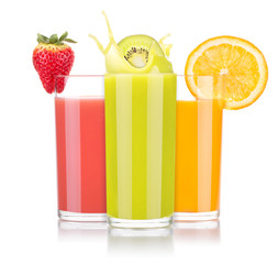 tasty summer fruit drinks in glass with splash