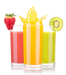 tasty summer fruit drinks in glass with splash