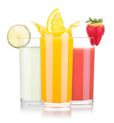 tasty summer fruit drinks in glass with splash