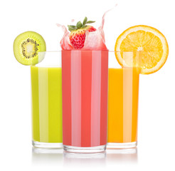 tasty summer fruit drinks in glass with splash