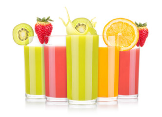 tasty summer fruit drinks in glass with splash