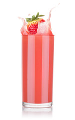 Smoothies of strawberry in glass with splash