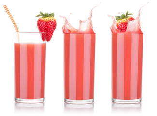 Smoothies of strawberry in glass with splash
