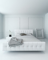 Pure white luxury bedroom interior