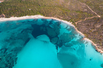 Obraz na płótnie Canvas Costa Smeralda, Sardinia: Cala Petra Ruja Beach (aerial)
