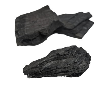 pile charcoal isolated on white background, wood coal