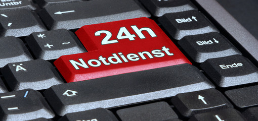 eks46 EnterKeySign - english: keyboard with red key - German: 24h Notdienst Taste auf Tastatur in rot - g624