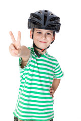 Boy bicyclist with helmet