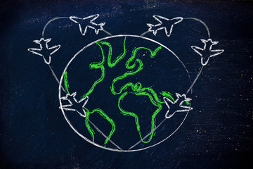 love for travel: airplane trails heart around the world