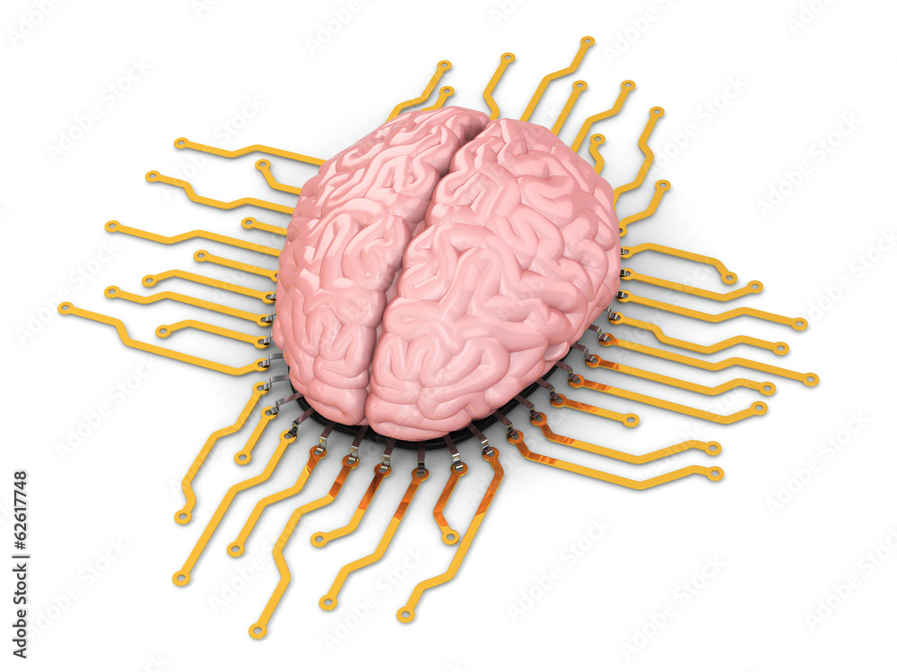 Poster Human brain as computer chip. Concept of CPU.