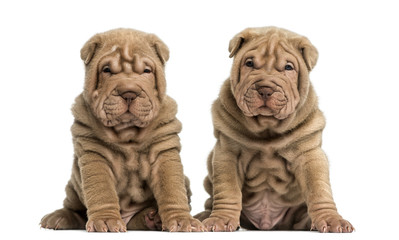 Obraz premium Front view of a Shar Pei puppies sitting, looking at the camera