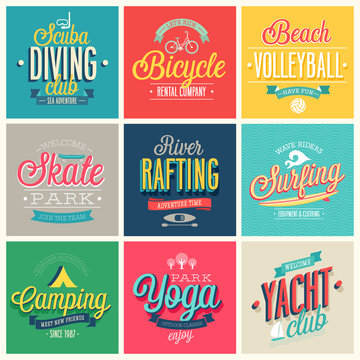 Summer sports set - labels and emblems.