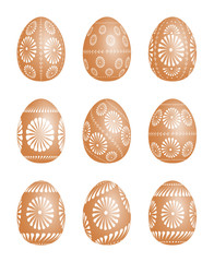 Pysanky - vector  Easter egg illustration. Natural egg brown color with a traditional white pattern. - obrazy, fototapety, plakaty