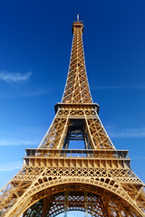 sunny morning and Eiffel Tower, Paris, France