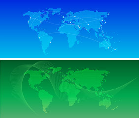 World network map in green or blue