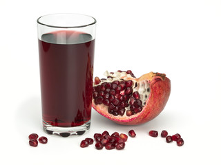 Juice and pomegranate fruits