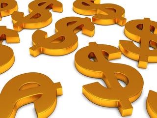 3D Dollar signs on white