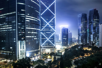 modern buildings of the city at night