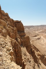 Masada cliff and surrounding desert near the Dead Sea in Israel