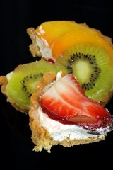 piece of cake with  strawberry on a fork