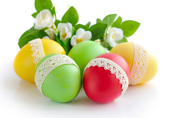 Colorful easter eggs on white background