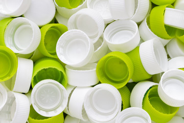 White & green plastic bottole caps