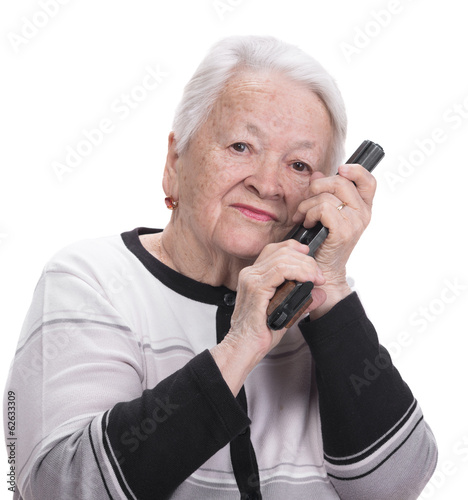 Old Lady With Gun Stock Photo