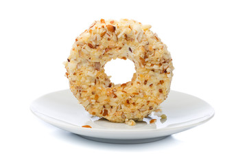 Round sweet dessert cheese with nuts and pineapple.