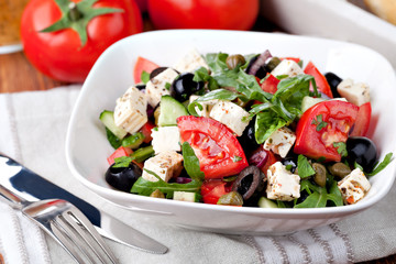 Greek vegetable salad with feta cheese