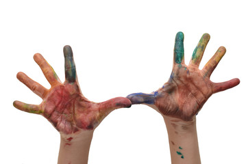 Little two hand boy colorful on white background